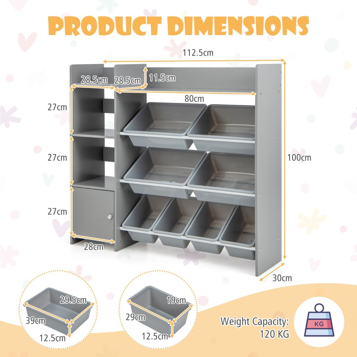 Stylish Grey Bookshelf with Ample Toy Storage