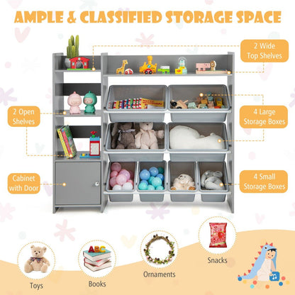 Chic Grey Organizer with 8 Storage Bins for Children's Rooms