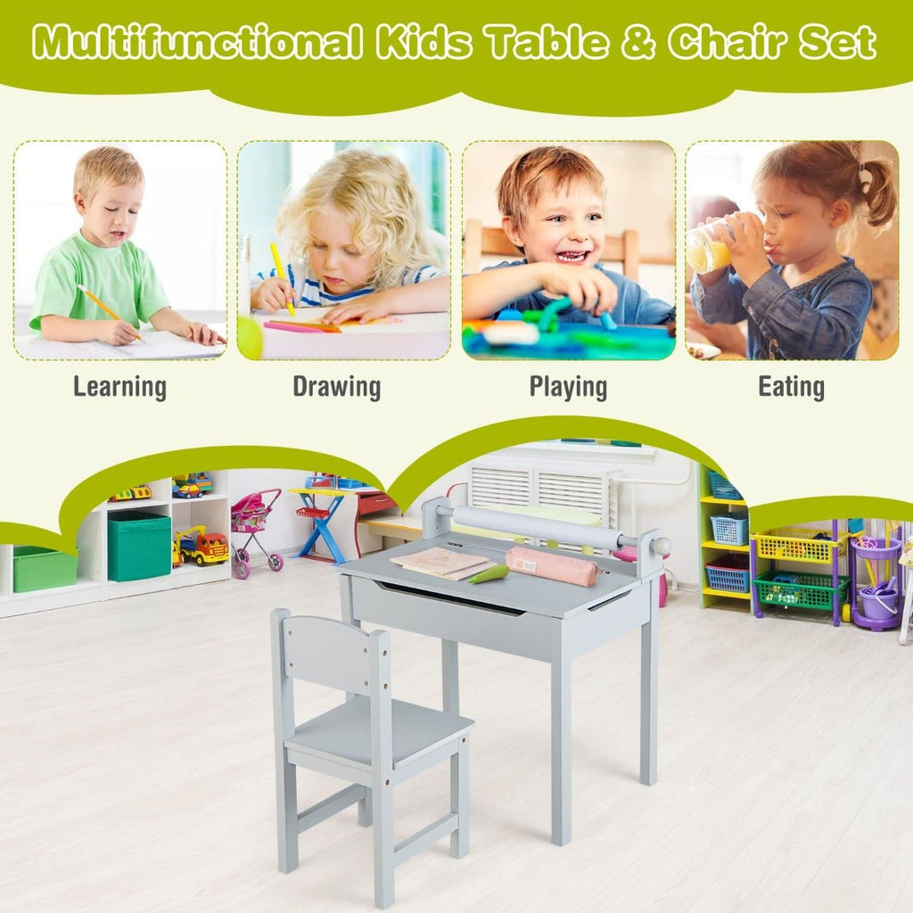 Grey Kids Lift Top Desk with Paper Roll Holder | Fast Shipping