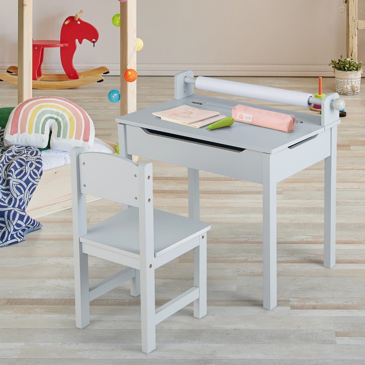 Grey Kids Lift Top Desk with Paper Roll Holder - Kids Mega Mart