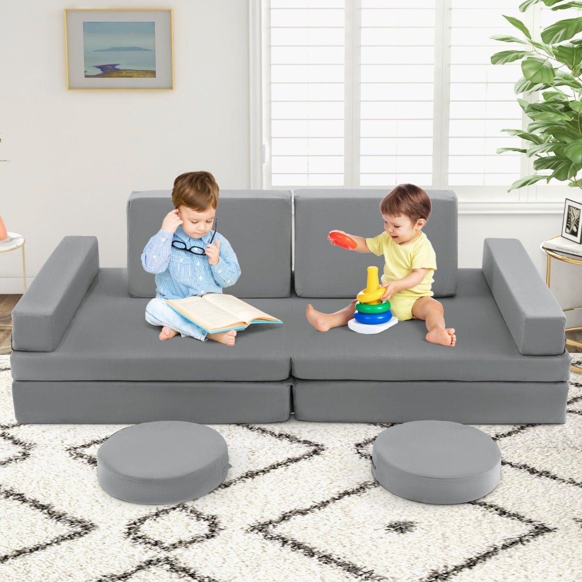 Kids Modular Convertible Foam Folding Sofa with Portable Handle