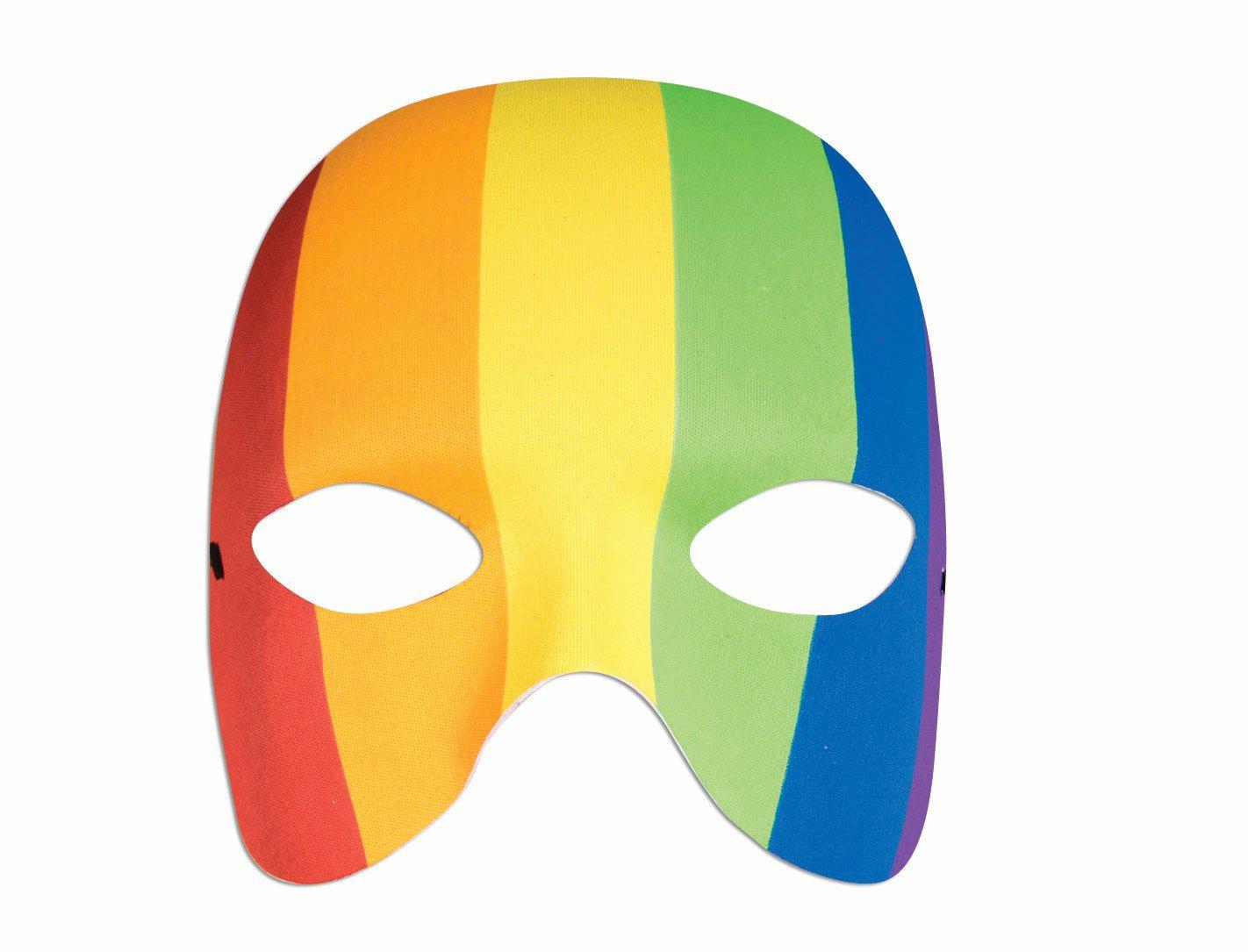 Kids rainbow half face mask, vibrant costume accessory for colorful at-home dress-up fun.