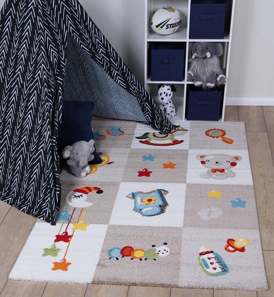 Soft and fun bouncing baby grey rug for kids happy hands playtime.