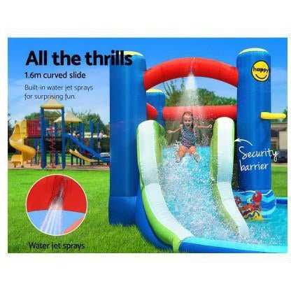 Inflatable water slide castle with blower for backyard fun, perfect for childrens entertainment.