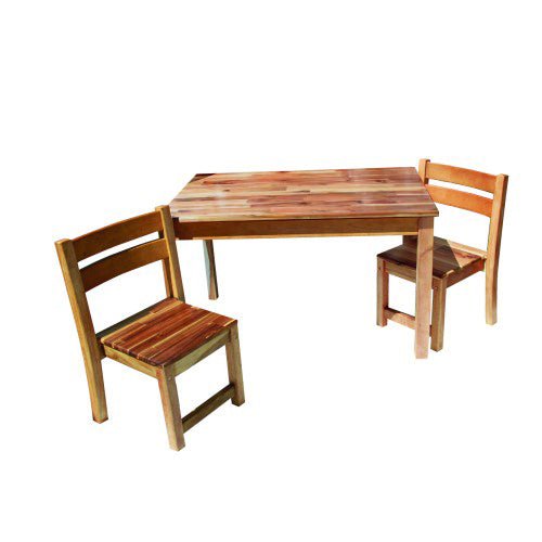 Acacia hardwood study desk set with storage and chairs, ideal for kids home learning.