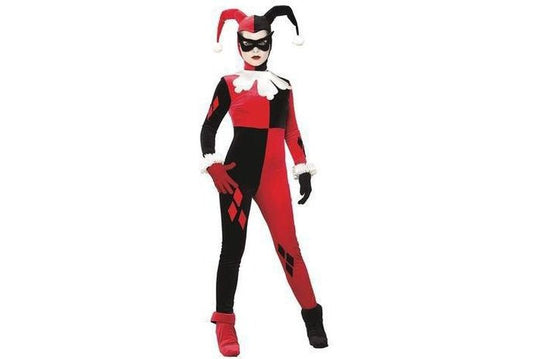 DC Comics Harley Quinn costume for adults - full jumpsuit set for childrens dress-up play.