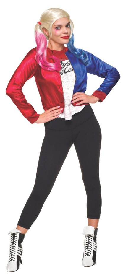 DC Comics Harley Quinn costume jacket kit for kids, perfect for dress-up playtime.