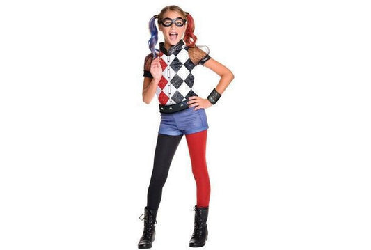 Harley Quinn DC Superhero Girls costume set for kids, perfect for dress-up play at home.