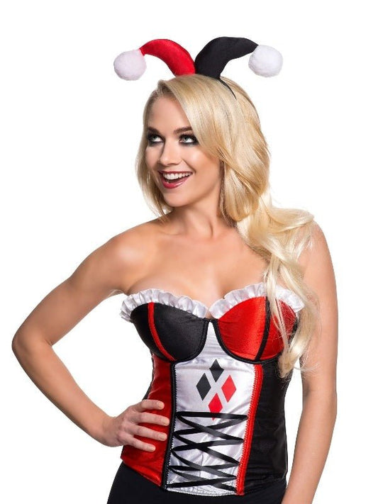 Harley Quinn headband with fools hat design, perfect for DC Comics themed costumes.