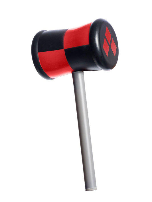 Harley Quinn plastic mallet toy in red and black, perfect for kids imaginative play.