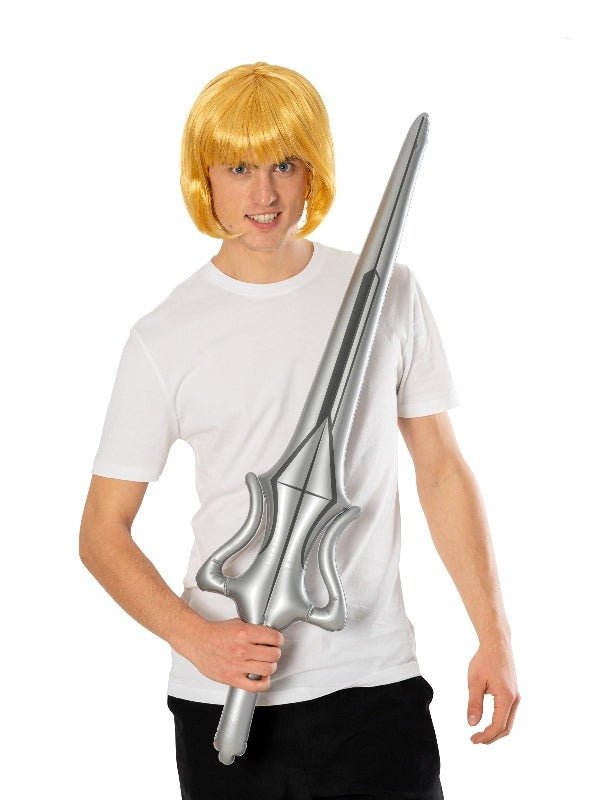 He Man accessory set for kids | Brown wig and inflatable sword for imaginative play at home.