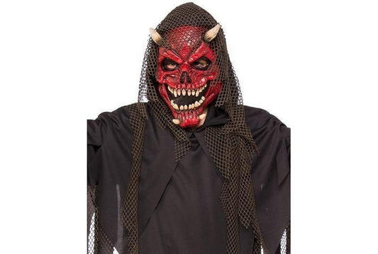 Demon face Hellraiser child costume with mask and robe for spooky at-home playtime.