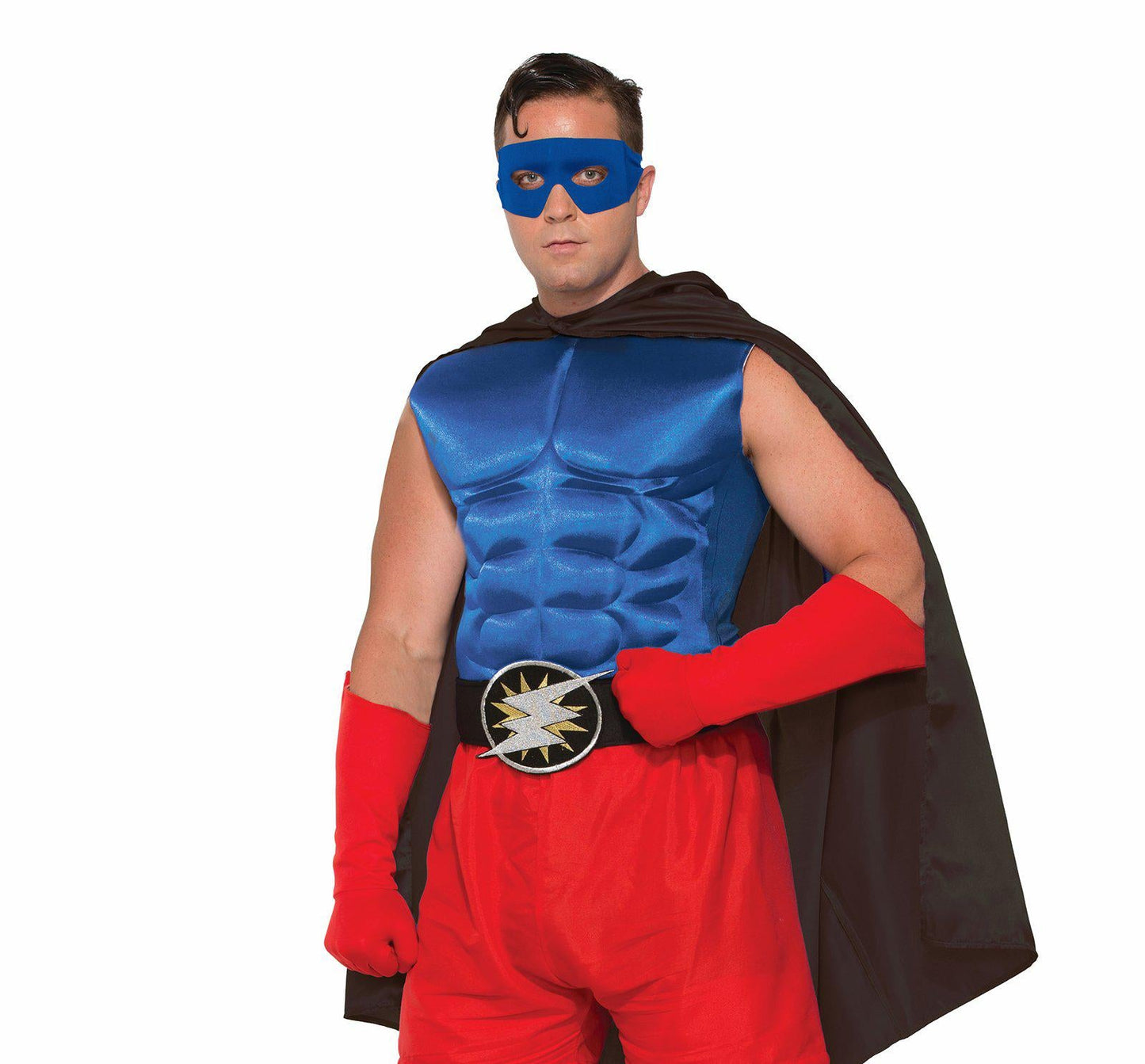 Blue superhero muscle top for men, perfect for kids imaginative play and dress-up fun.