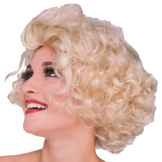 Blonde curly wig inspired by Marilyn Monroe for adult costumes, ideal for home dress-up.