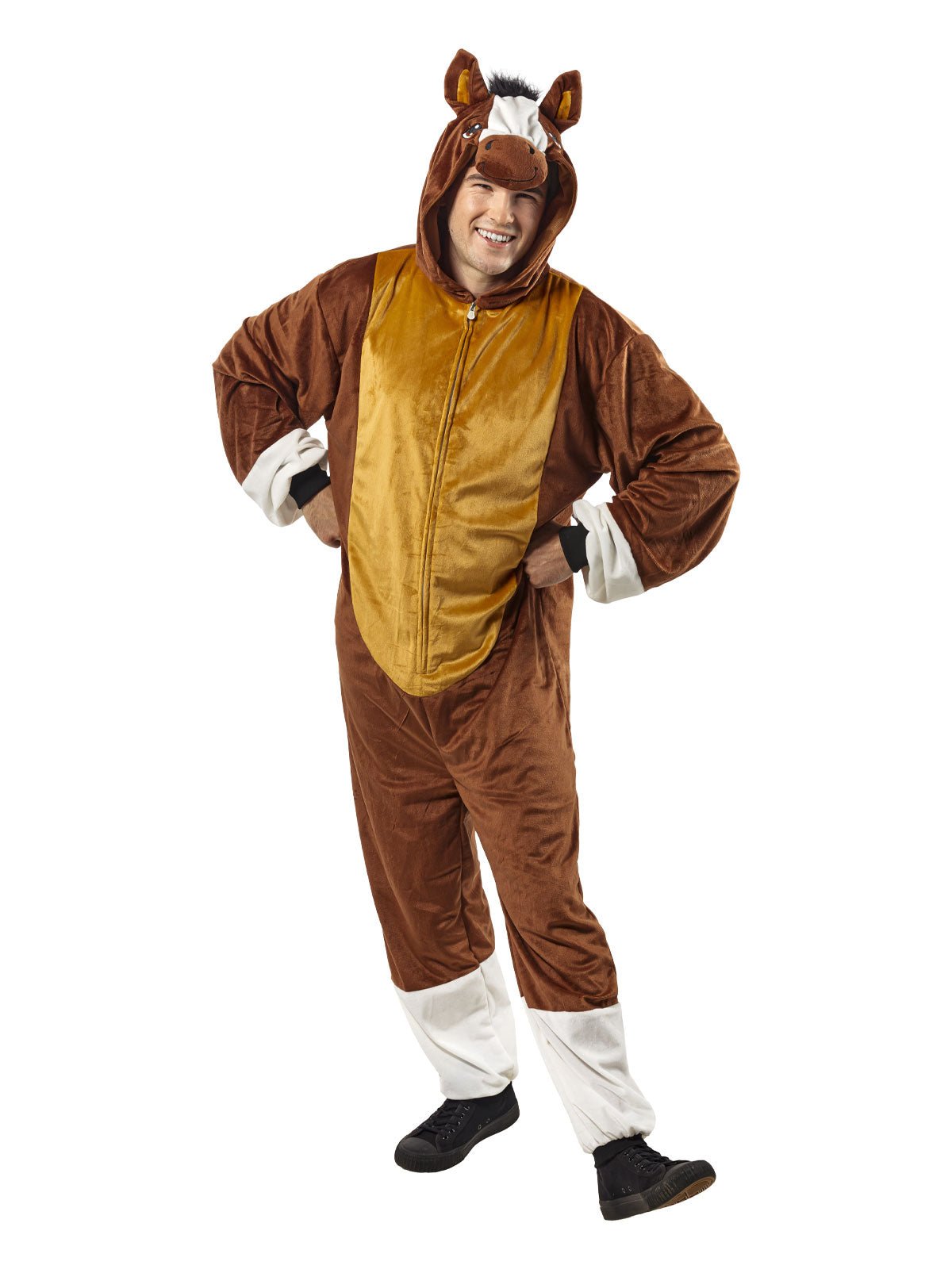 Horse Furry Jumpsuit Costume Adults - Front View