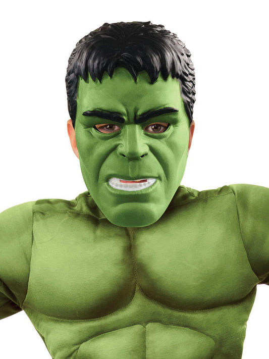 Hulk deluxe costume with mask for kids, perfect for playtime and pretend fun at home.