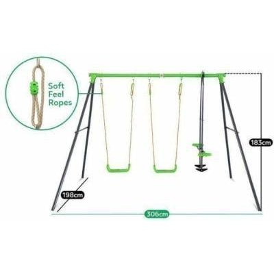 Hurley 3 Station Metal Swing Set perfect for backyard fun, offers multiple activities for kids.