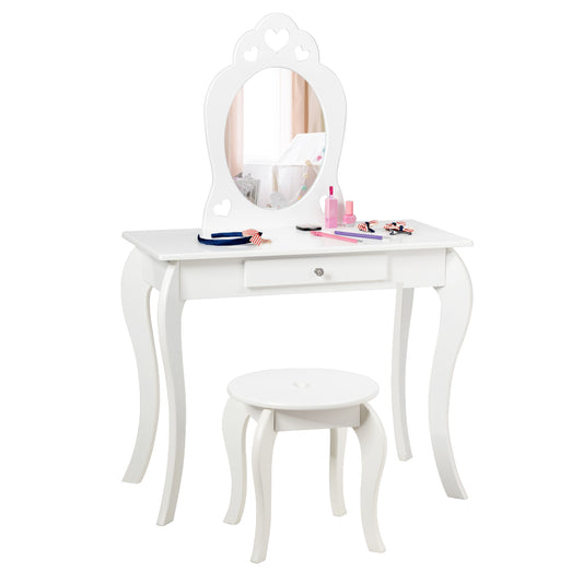 White princess dresser with mirror and drawer, perfect for kids imaginative play and storage.