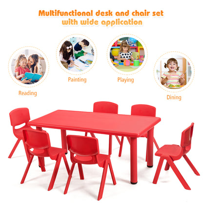 Vibrant 6-piece kids table and chairs set for reading and playtime activities at home.