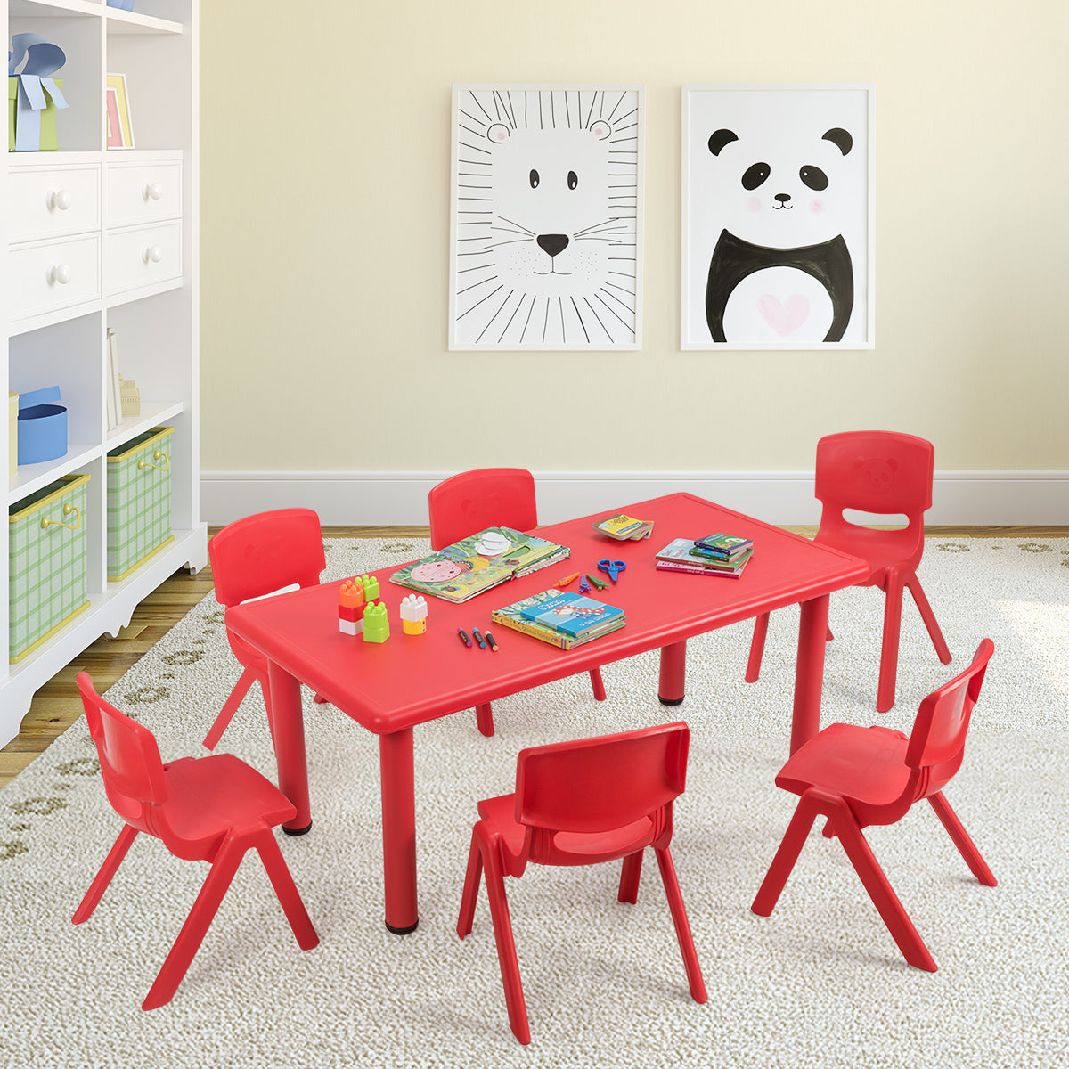 Vibrant Kids Table and Chairs Set promoting engaging reading and play activities at home.