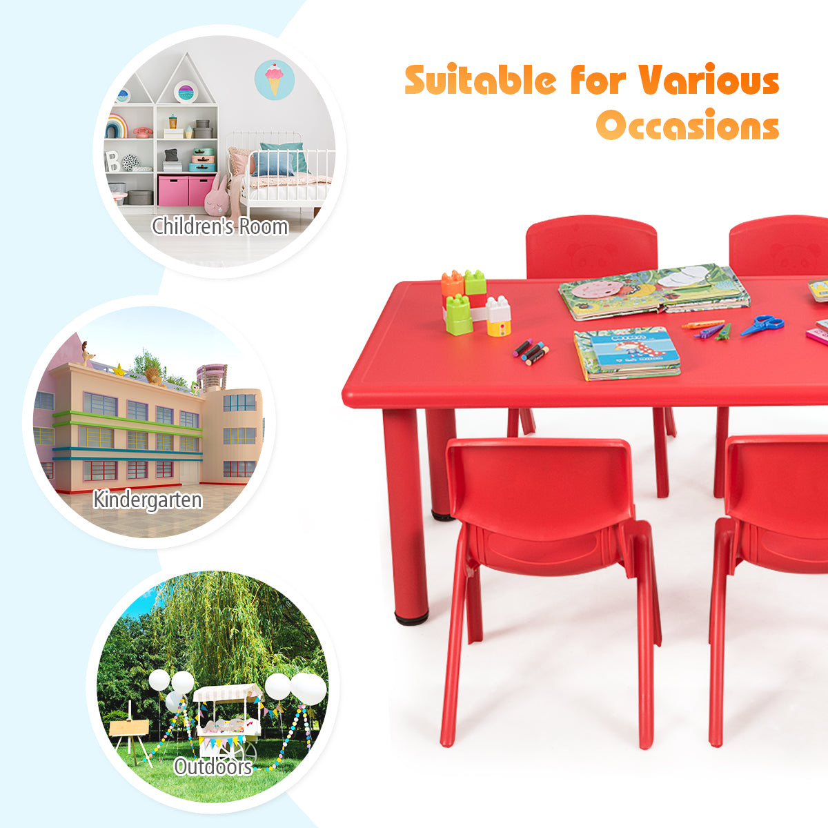 Colorful 7-Piece Kids Table and Chair Set for Learning and Play at Home