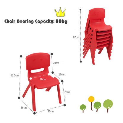 Colorful 7-piece kids table and chair set for learning and play at home.