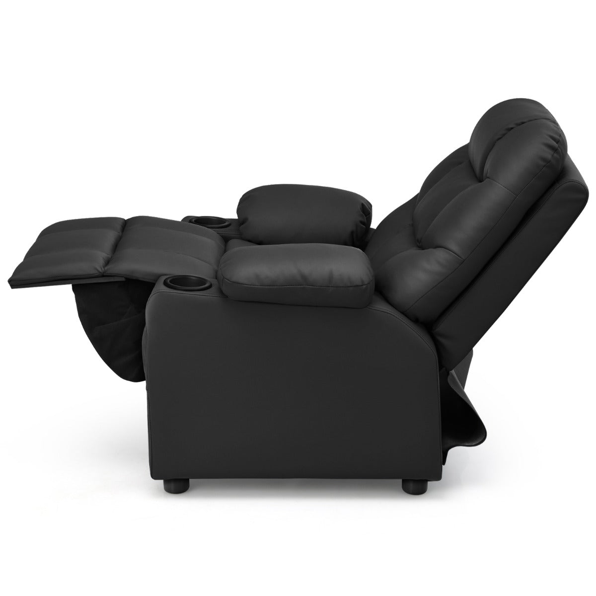 Kids PU leather recliner chair with cup holder for cozy and functional playtime.