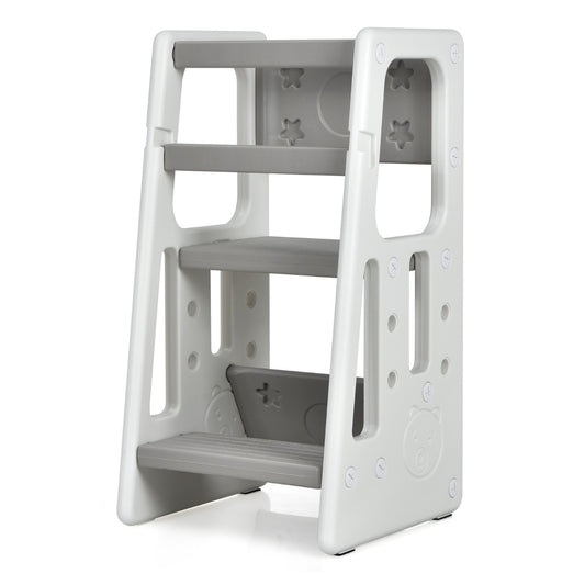 Kids step stool with safety rails, adjustable height tower for safe, independent exploration.