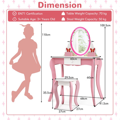 Childrens vanity set with rotating mirror and whiteboard, perfect for imaginative play and creativity.