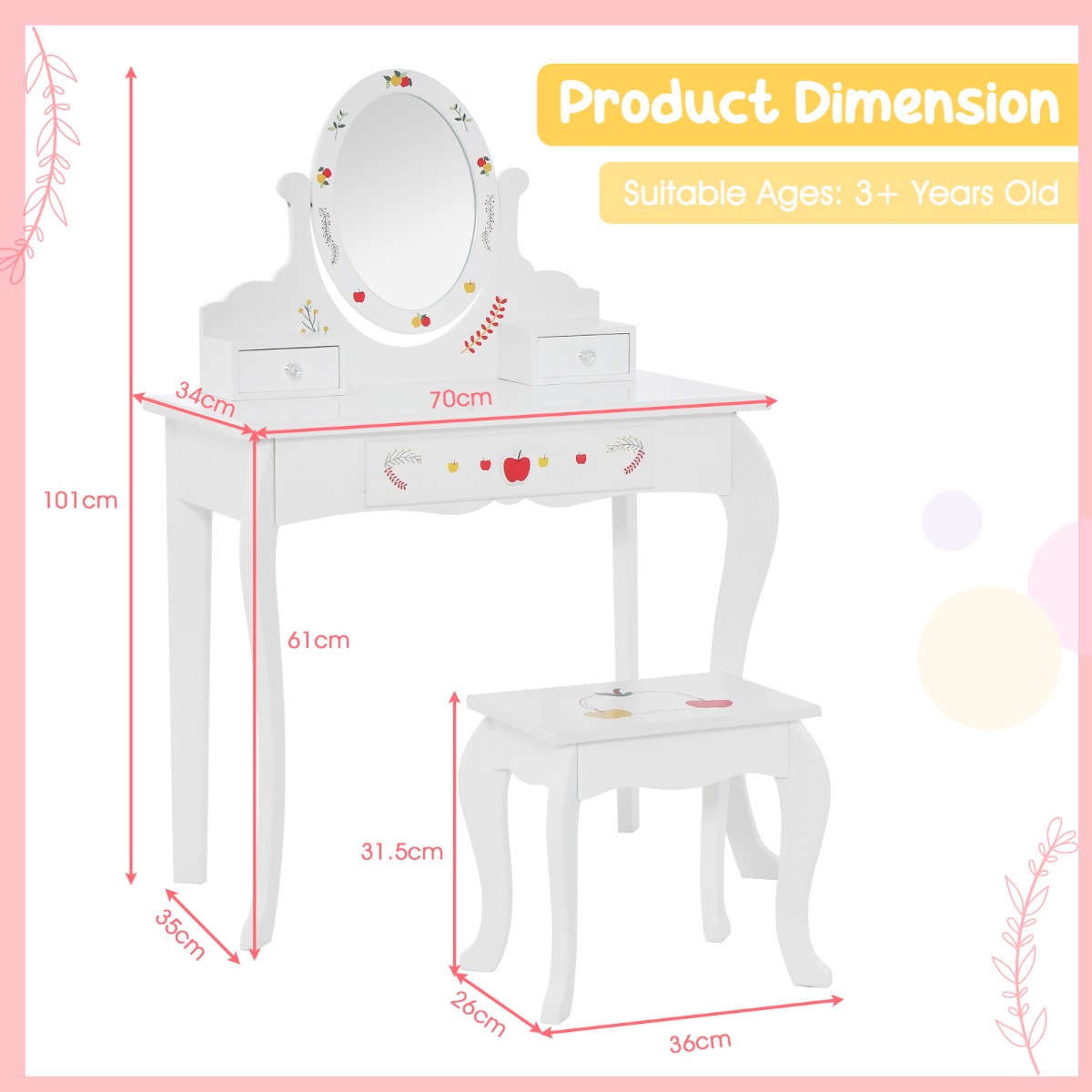 Kids 2-in-1 Vanity Set with Mirror and Whiteboard, ideal for creative play at home (3+).