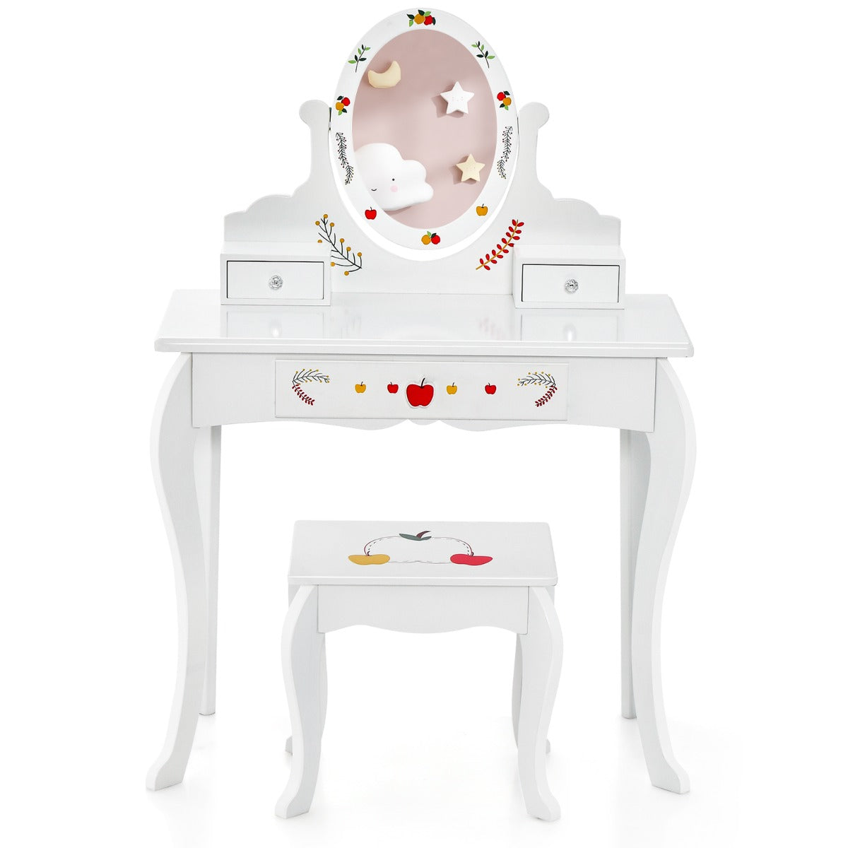 Kids Vanity Set with Mirror and Whiteboard, perfect for pretend play and creative fun.