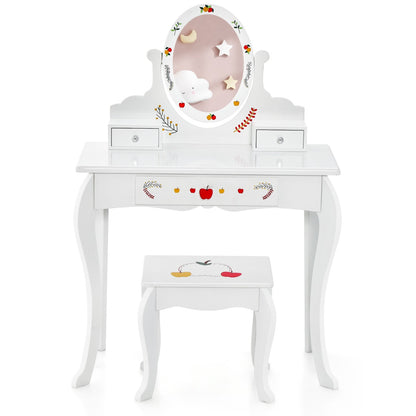 Kids Vanity Set with Mirror and Whiteboard, perfect for pretend play and creative fun.