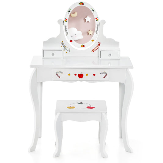 Kids Vanity Set with Mirror and Whiteboard, perfect for pretend play and creative fun.