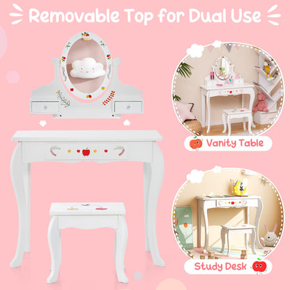 Kids whiteboard vanity set with mirror for imaginative play and creative learning at home.