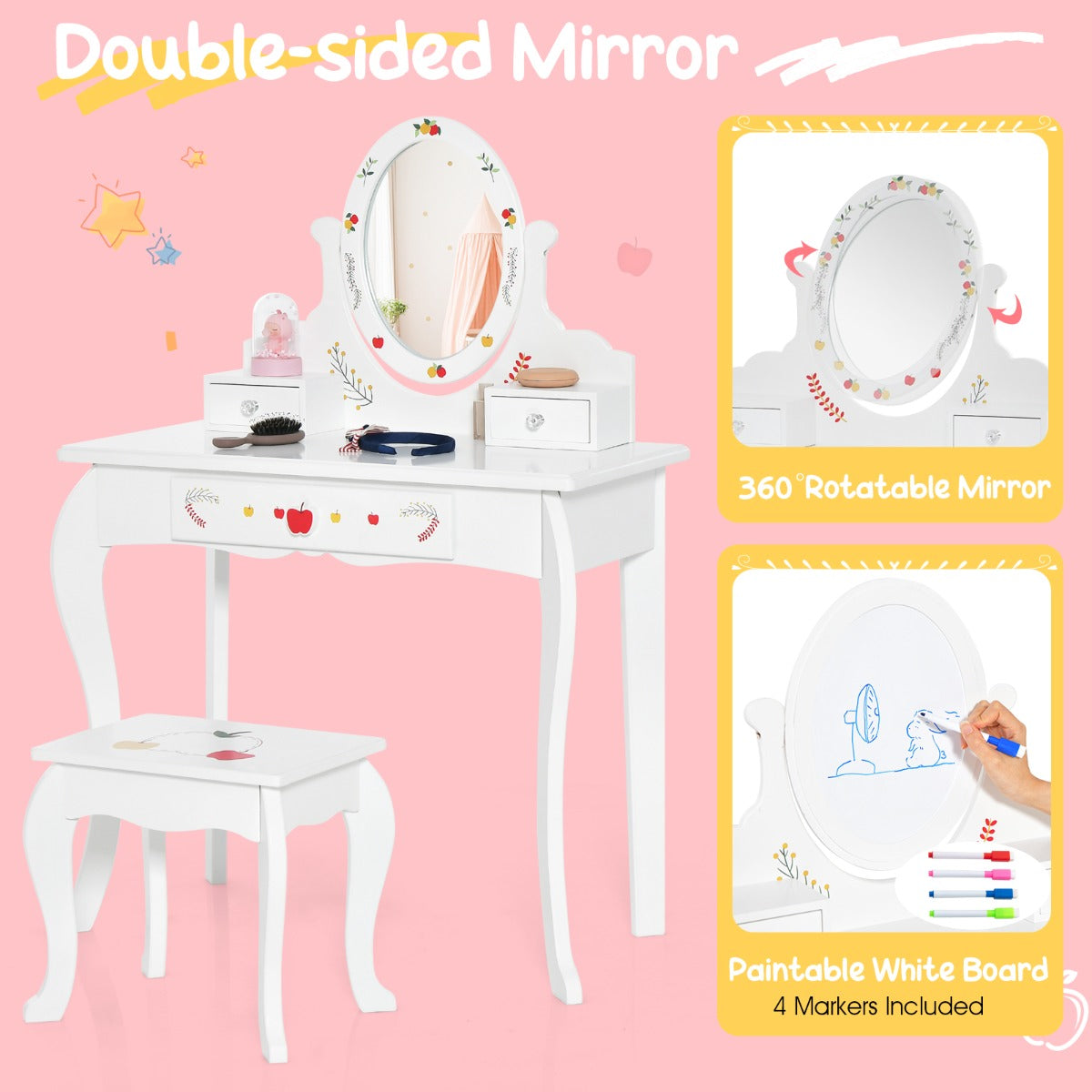 Kids vanity set with mirror and whiteboard - imaginative playset for creative young minds.