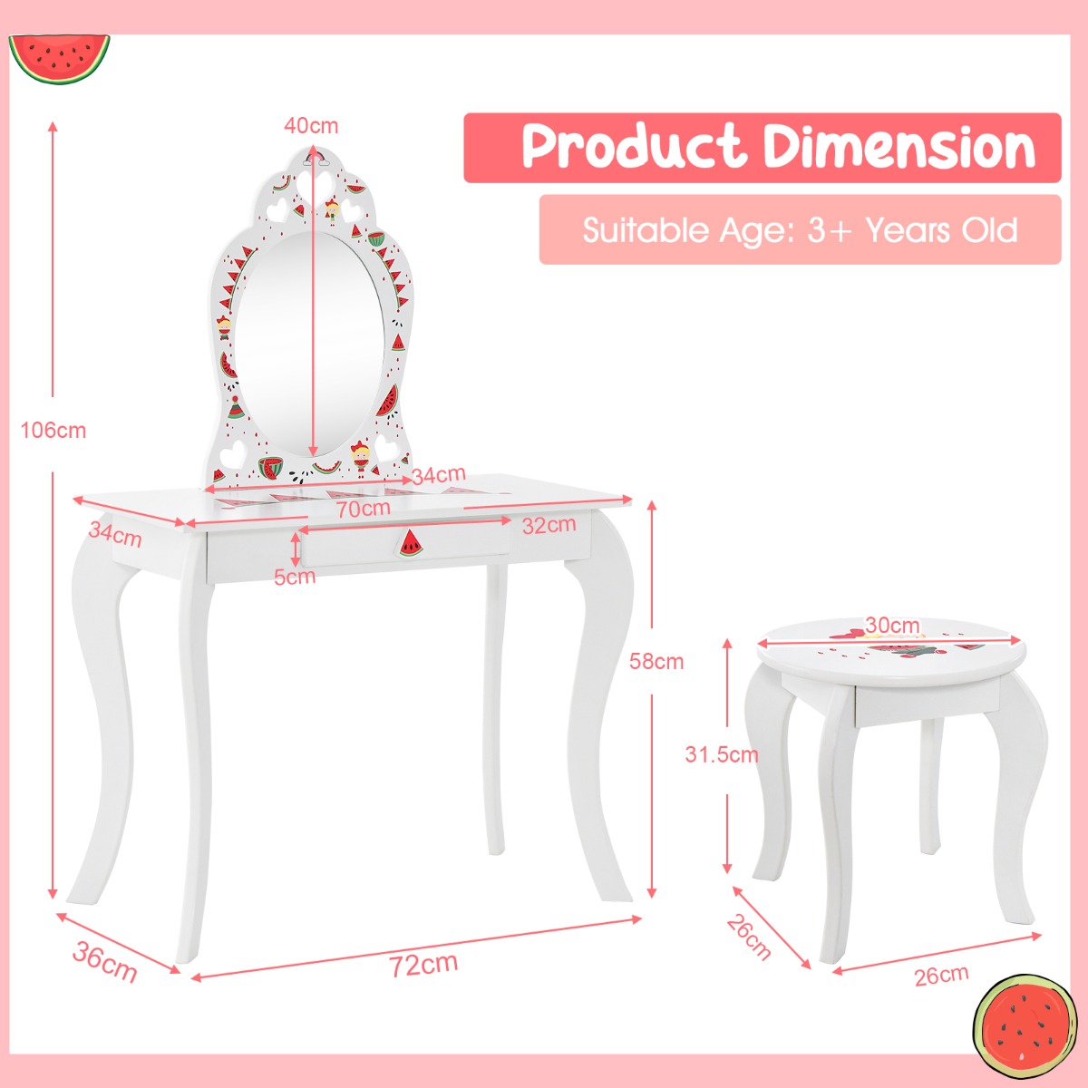 Kids 2-in-1 Dressing Table and Desk with Storage, Ages 3+ | Versatile furniture for play and study.