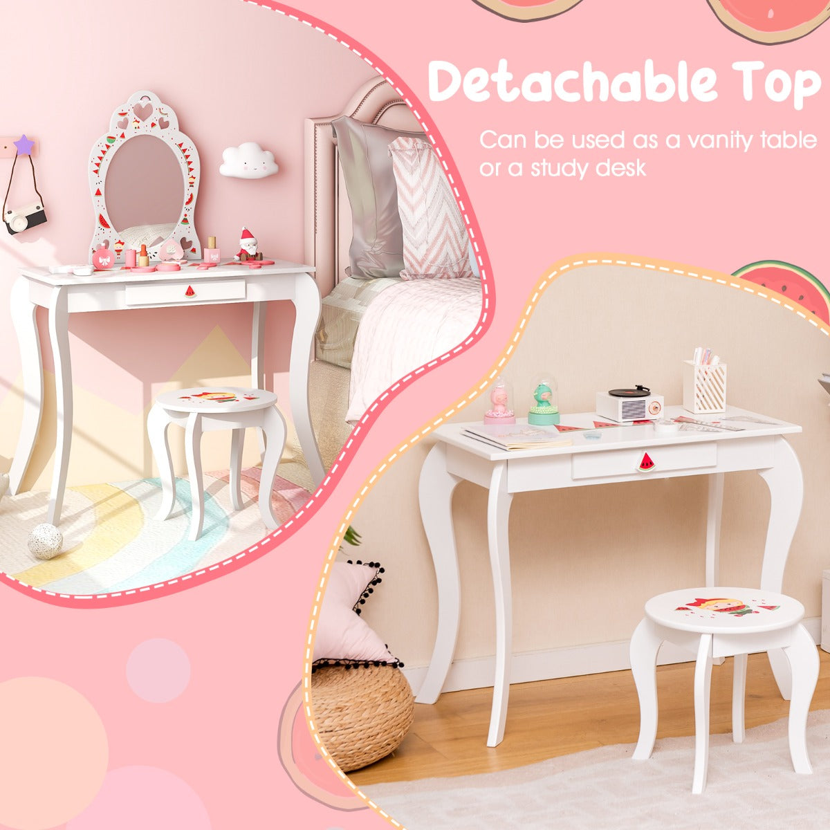 Kids 2-in-1 Dressing Table and Desk with Storage for Ages 3+, versatile furniture solution