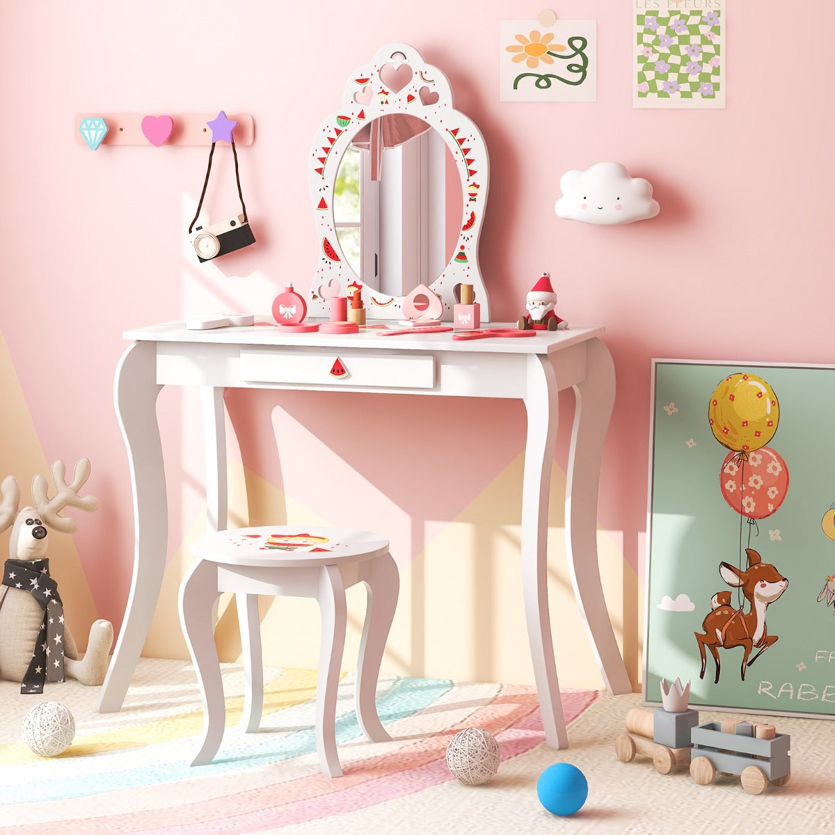 Versatile Kids 2-in-1 Dressing Table and Desk with Storage, perfect for ages 3+.