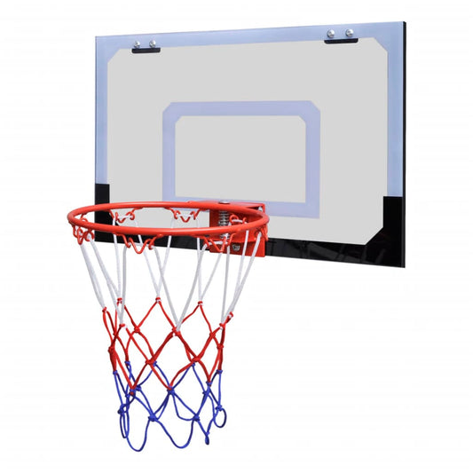 Mini basketball hoop set designed for indoor play, includes ball and pump - perfect for kids.