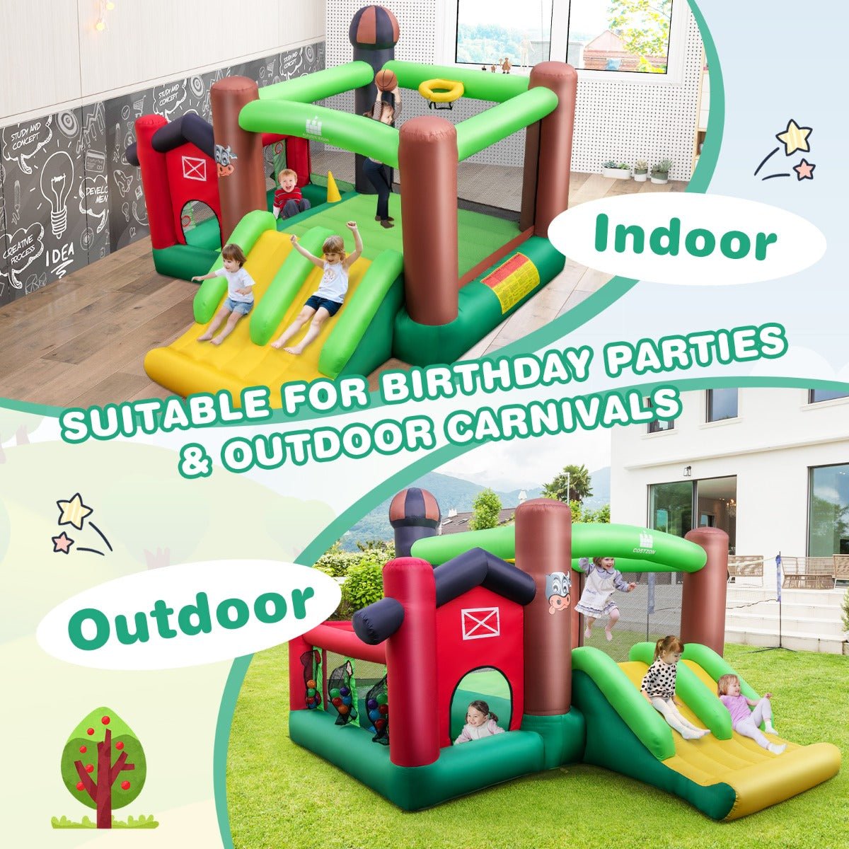 Double Slide Bounce House - Outdoor Entertainment for Kids (Blower Included)