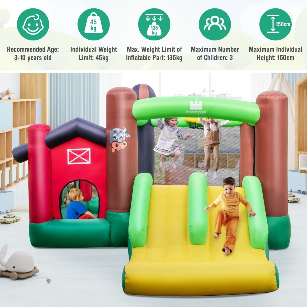 Kids Inflatable Bounce Castle - Two Slides for Endless Outdoor Adventure (Blower Included)