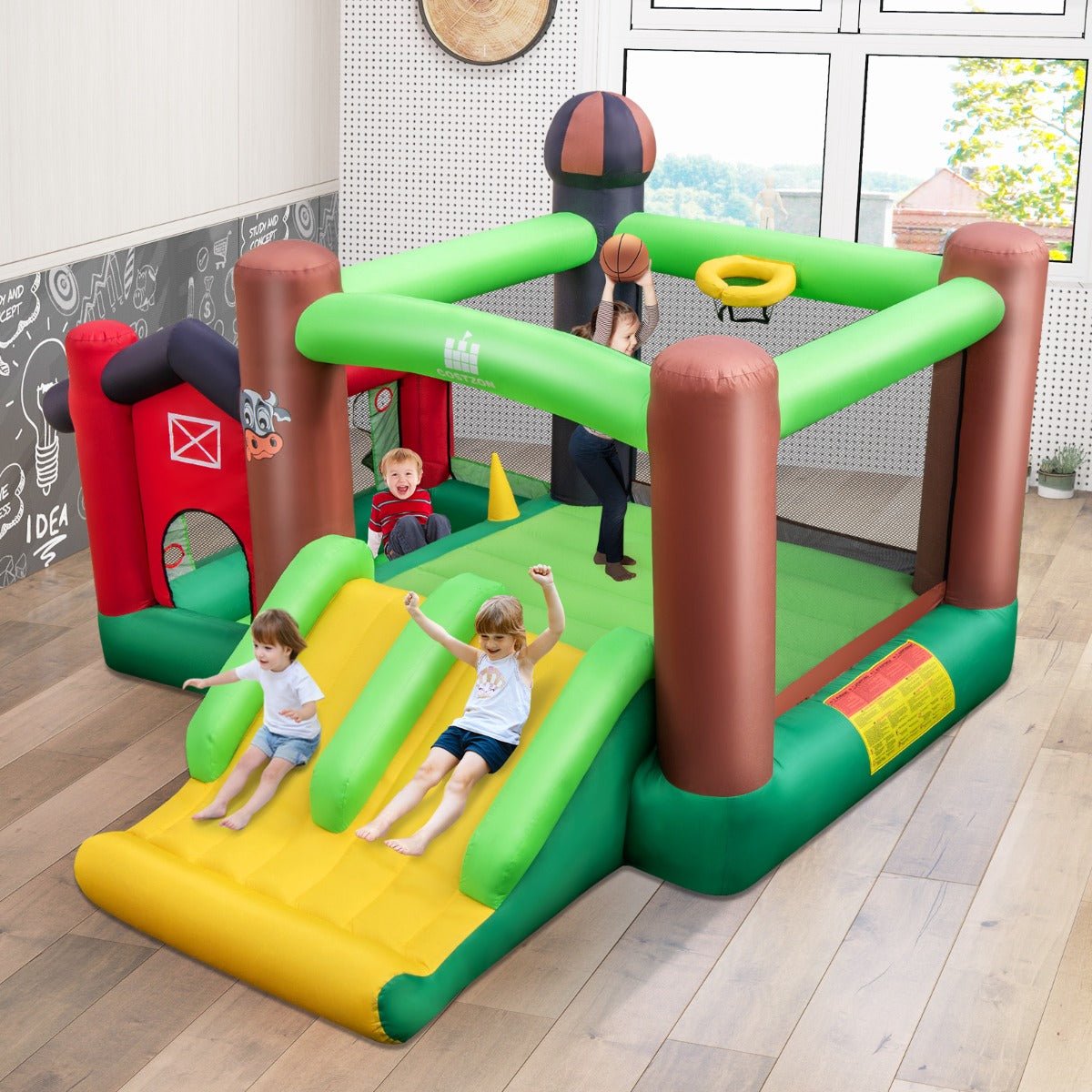 Outdoor Play Inflatable - Bounce House with Twin Slides (Blower Included)