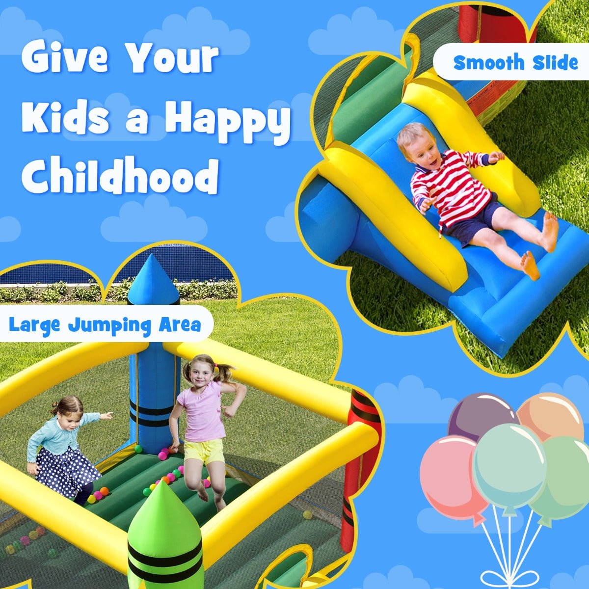 Kids Active Playground: Inflatable Bounce House with Slide for Fun