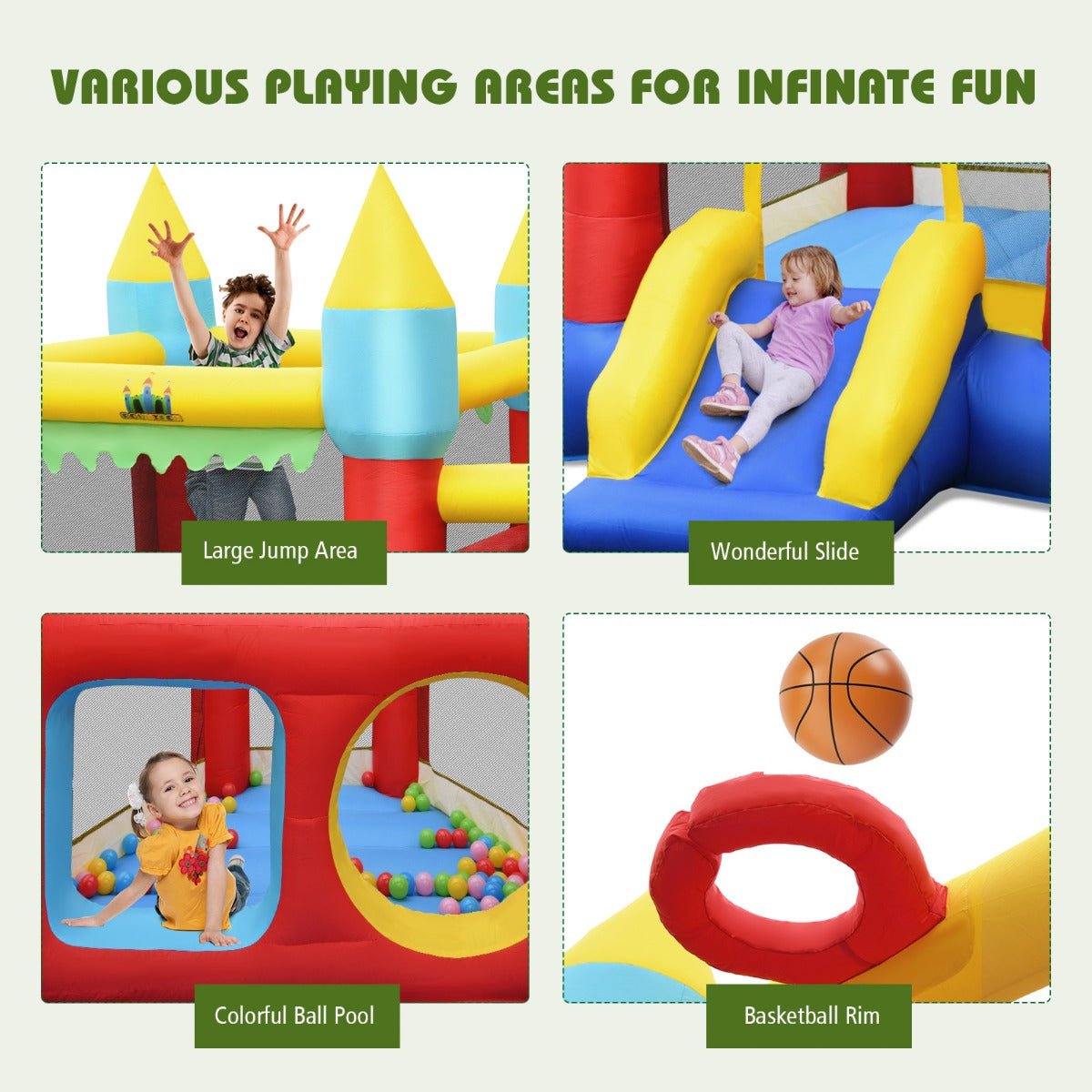 1Inflatable Play Structure with Slide, Basketball & 100 Ocean Balls - Energetic Fun
