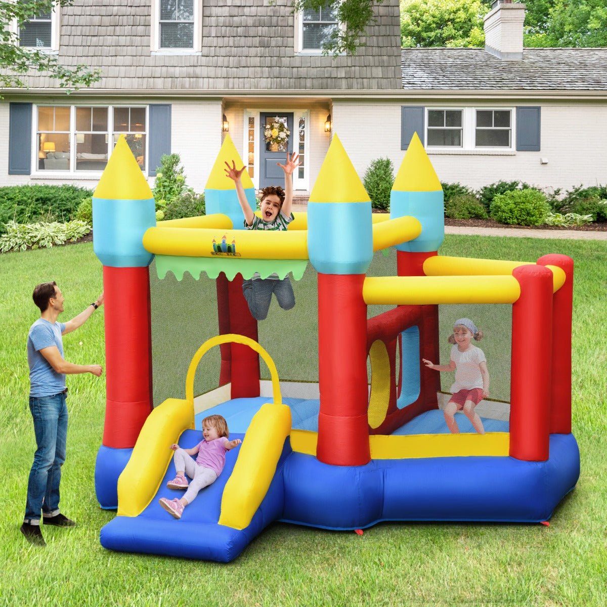 Kids Inflatable Bouncer with Slide, Basketball & Ocean Balls - Energetic Play
