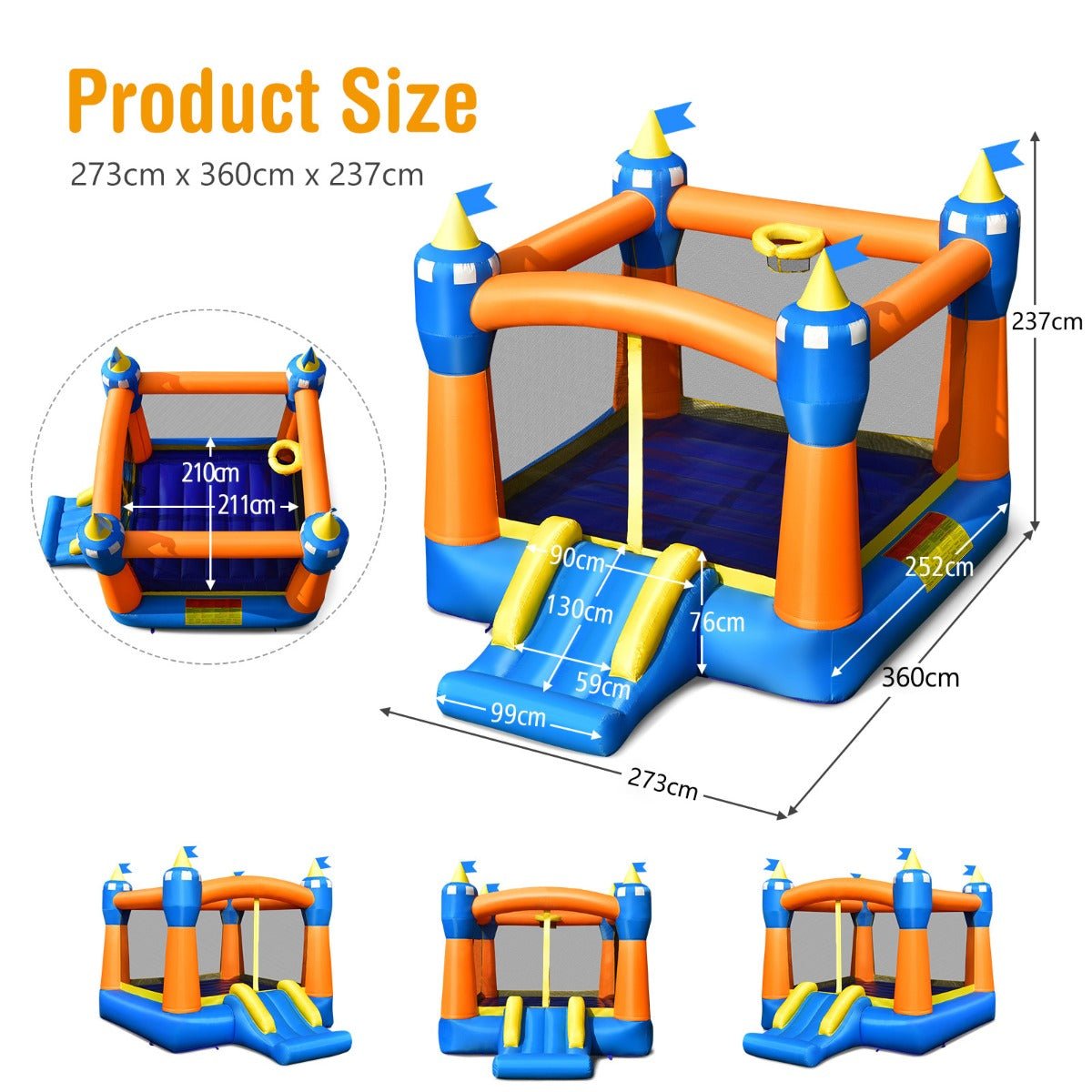 Inflatable Jumping Castle with Slide & Basketball Rim (No Blower)