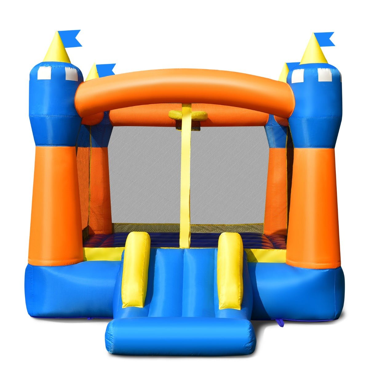 Kids Slide and Bounce House with Basketball Rim - Inflatable Fun (No Blower)