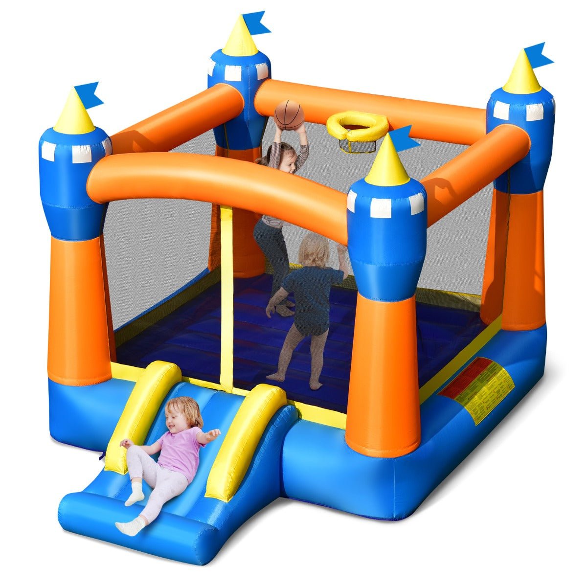 Inflatable Play Structure - Slide, Basketball Hoop & Jumping Zone (No Air Blower)