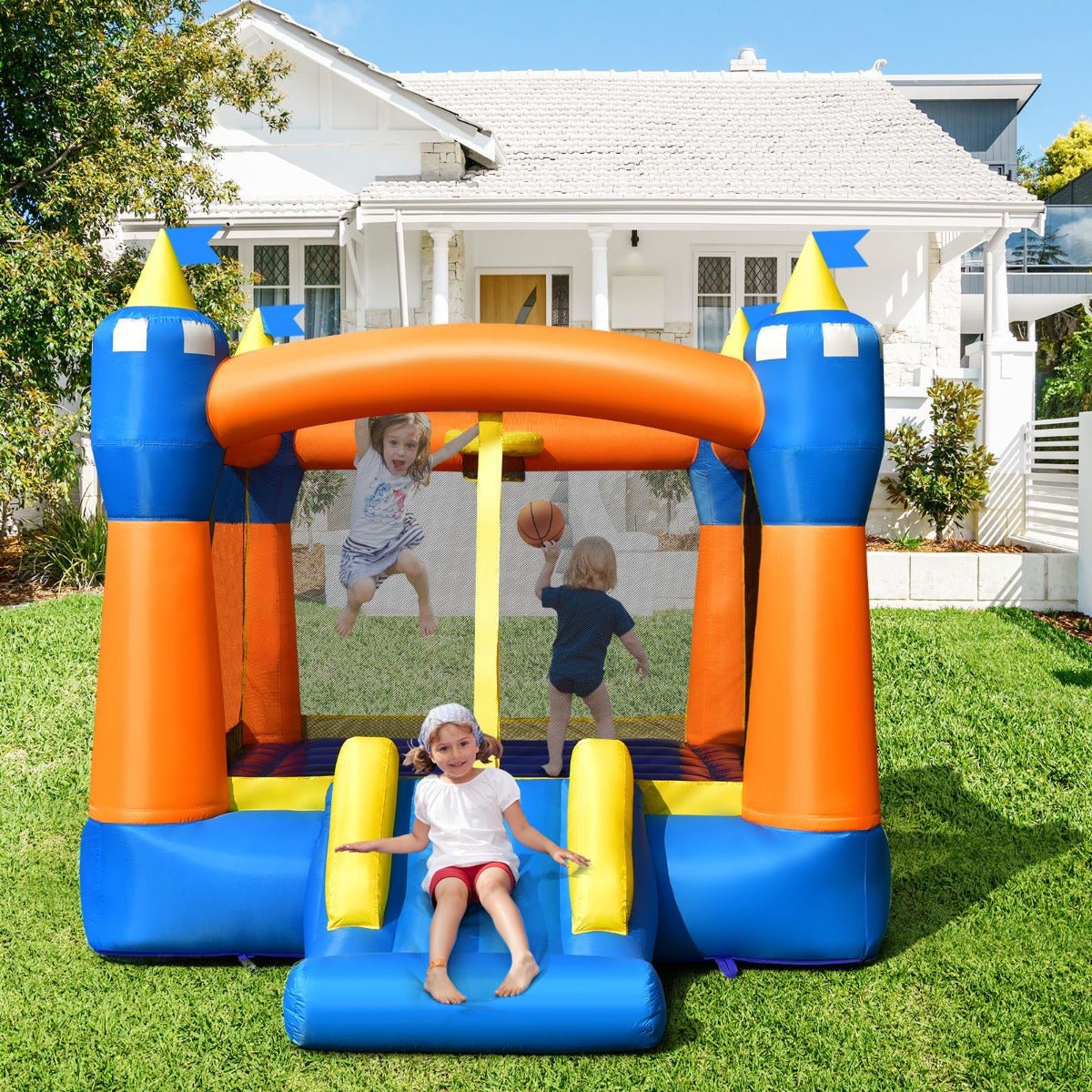 Bounce House Adventure - Slide, Basketball Hoop & Play Zone (No Blower)