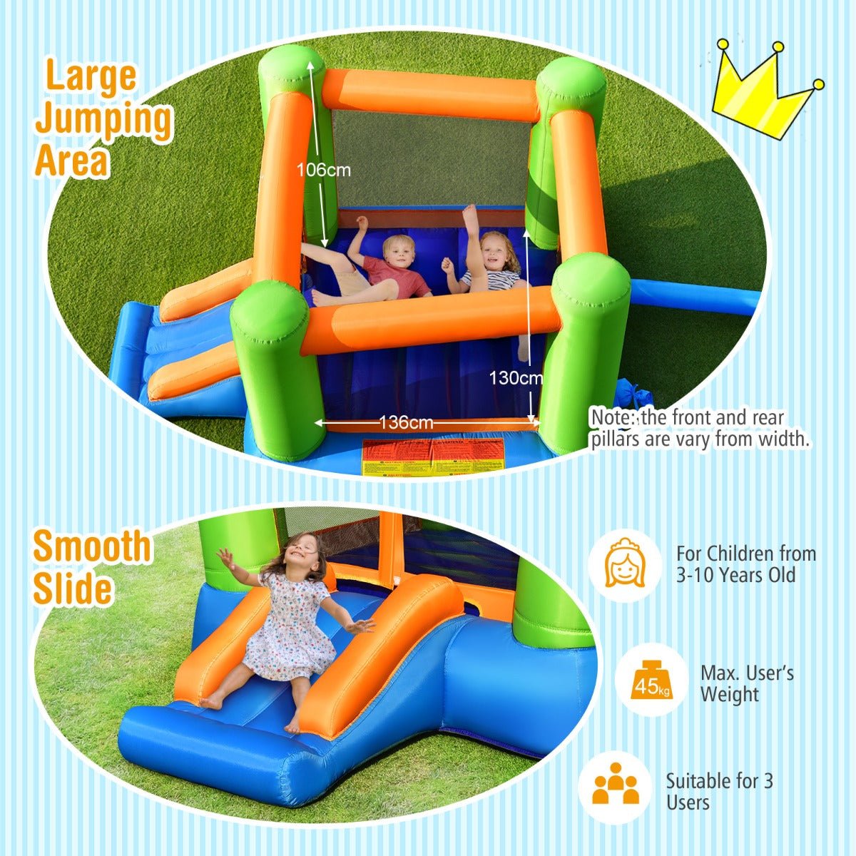Inflatable Playland with Slide - Bounce House (Air Blower Excluded)